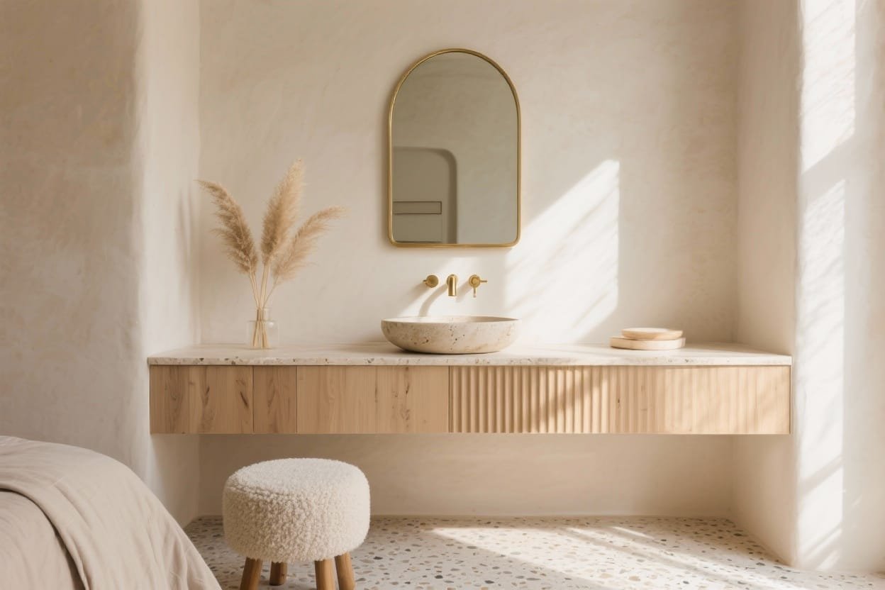 10 Organic Modern Bedroom Vanity Units With Stone, Wood & Brass Details