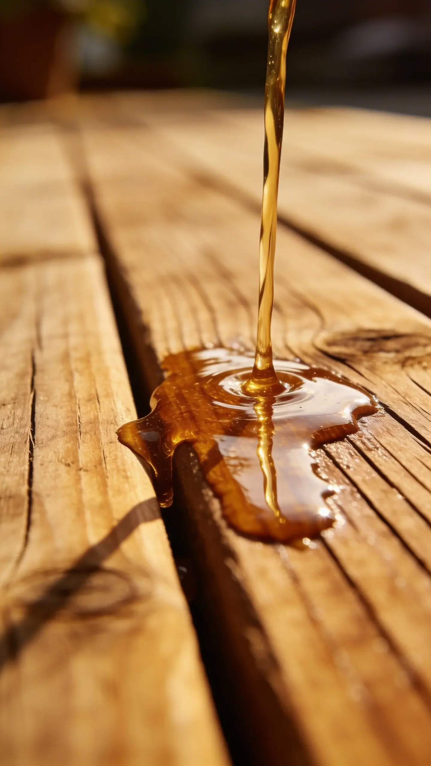 closeup of stain or sealant being applied to wood decking grain