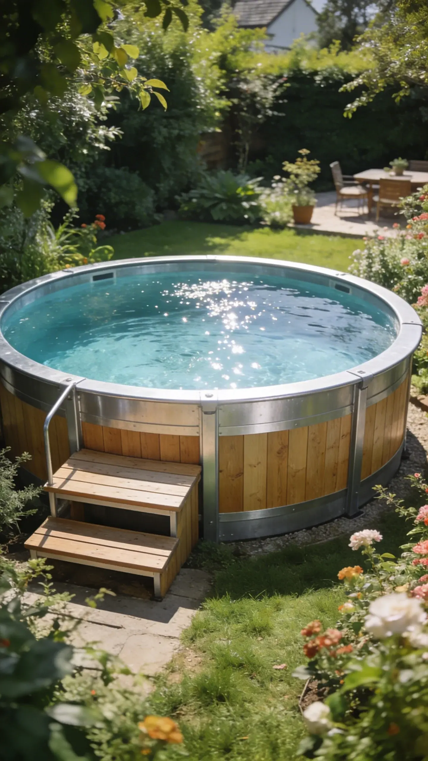 Closeup of above-ground pool coping and vinyl shell texture