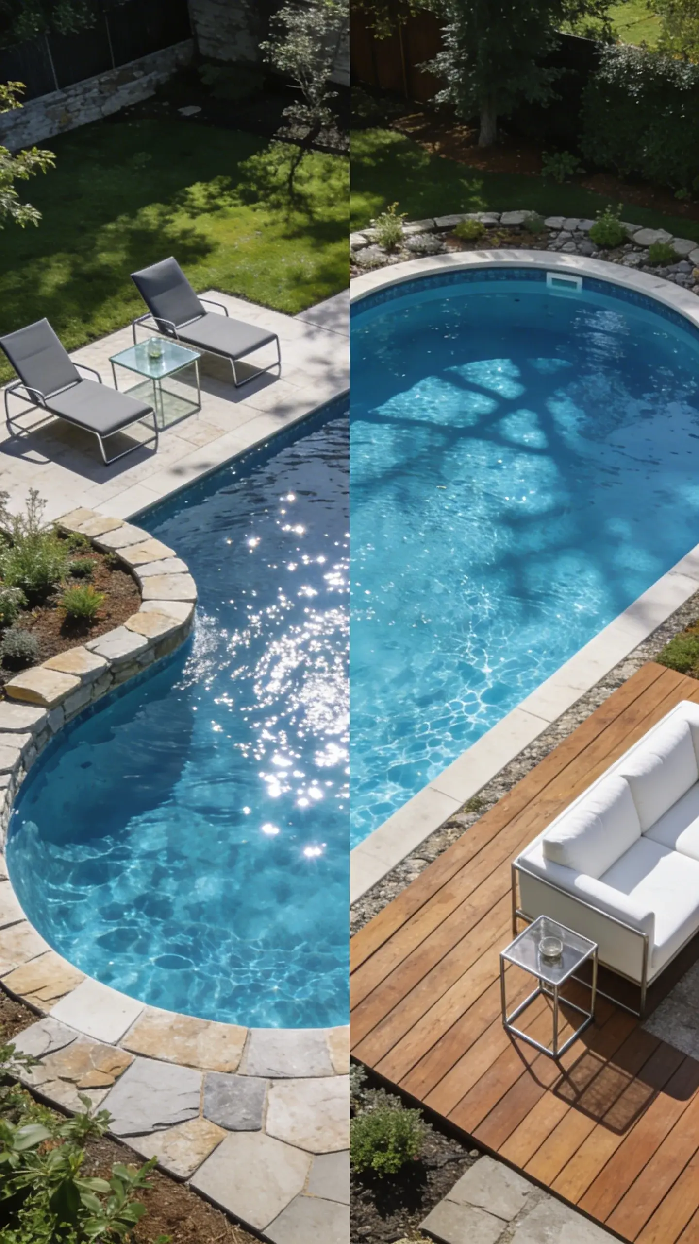Focused shot of pool ladder against semi-inground wall transition