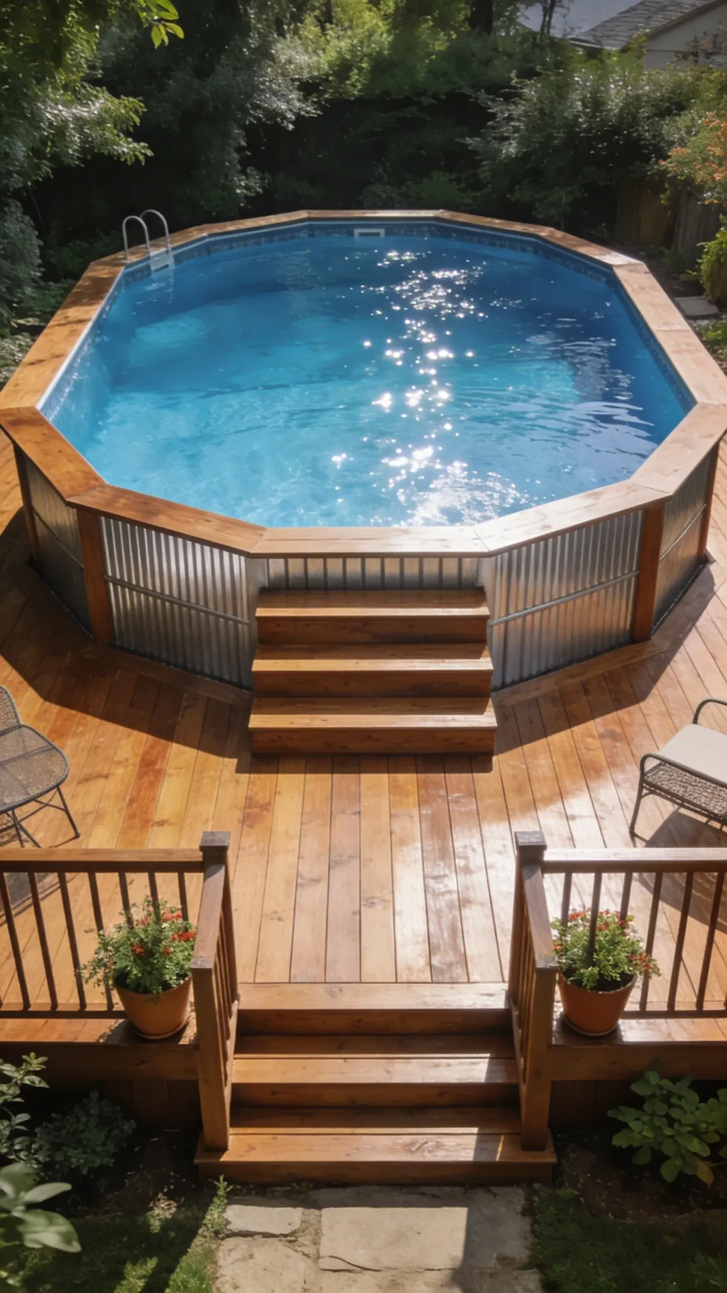 Closeup of deck joist and fastener detail on raised deck edge