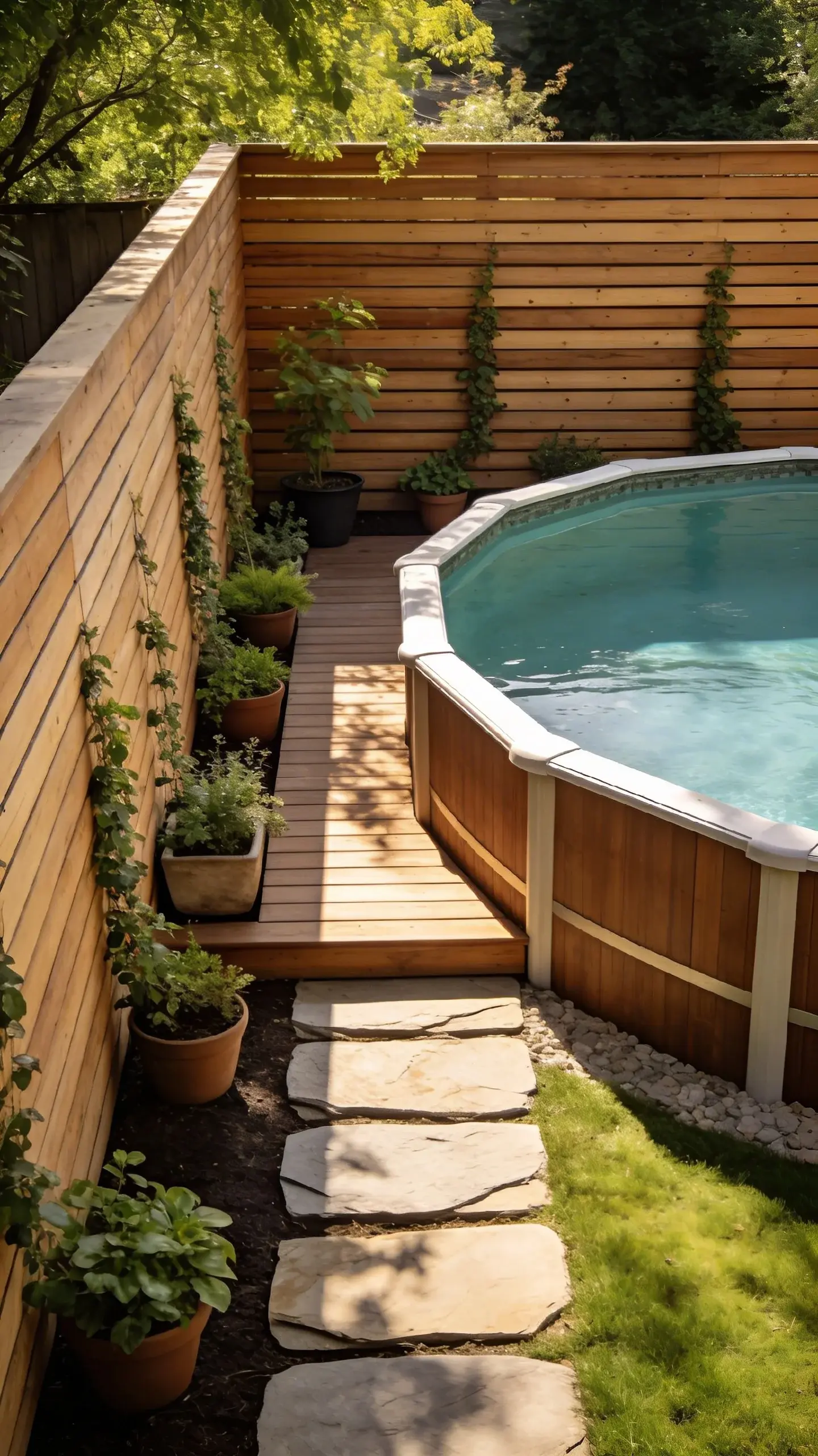 Macro image of a solid panel privacy wall texture on pool edge