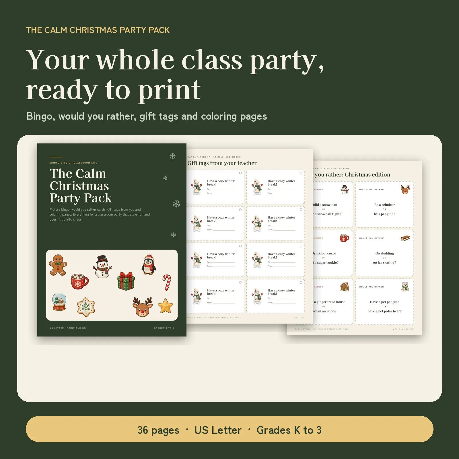 The Calm Christmas Party Pack printable classroom party kit