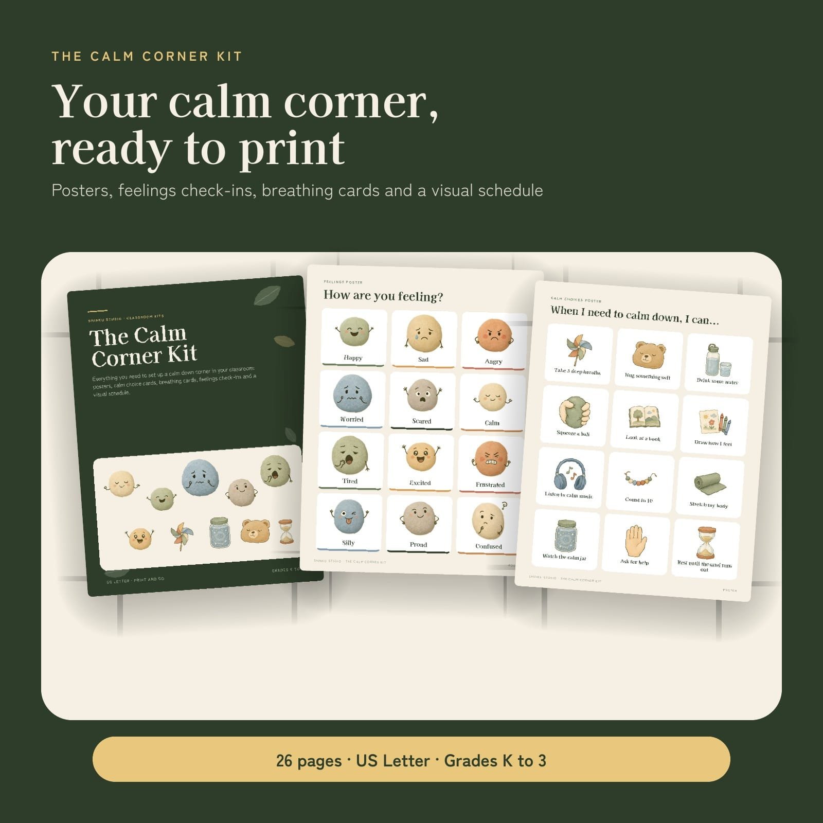 Calm Corner Kit printable for the classroom