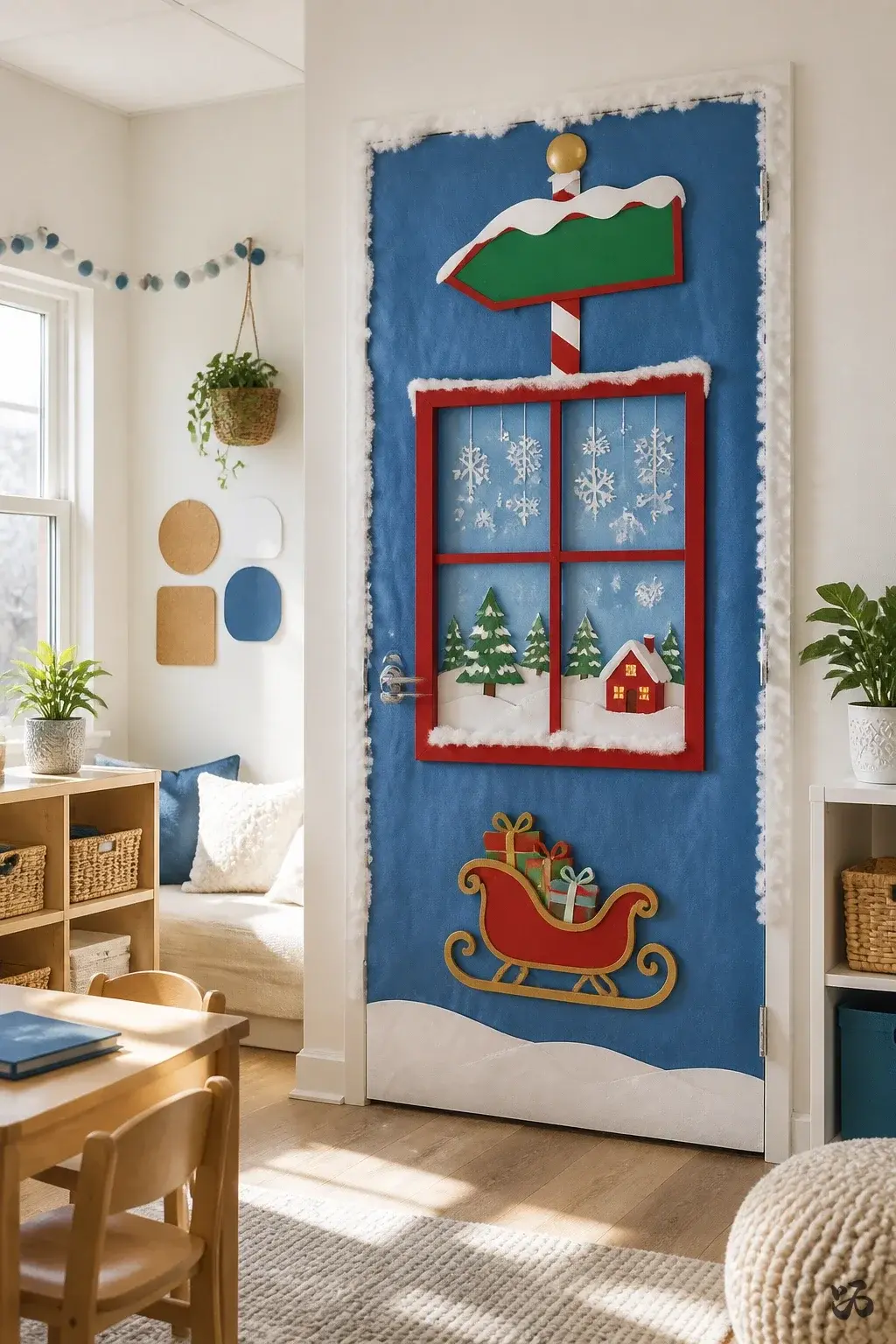 North Pole Window on the Door, christmas classroom door idea for preschool