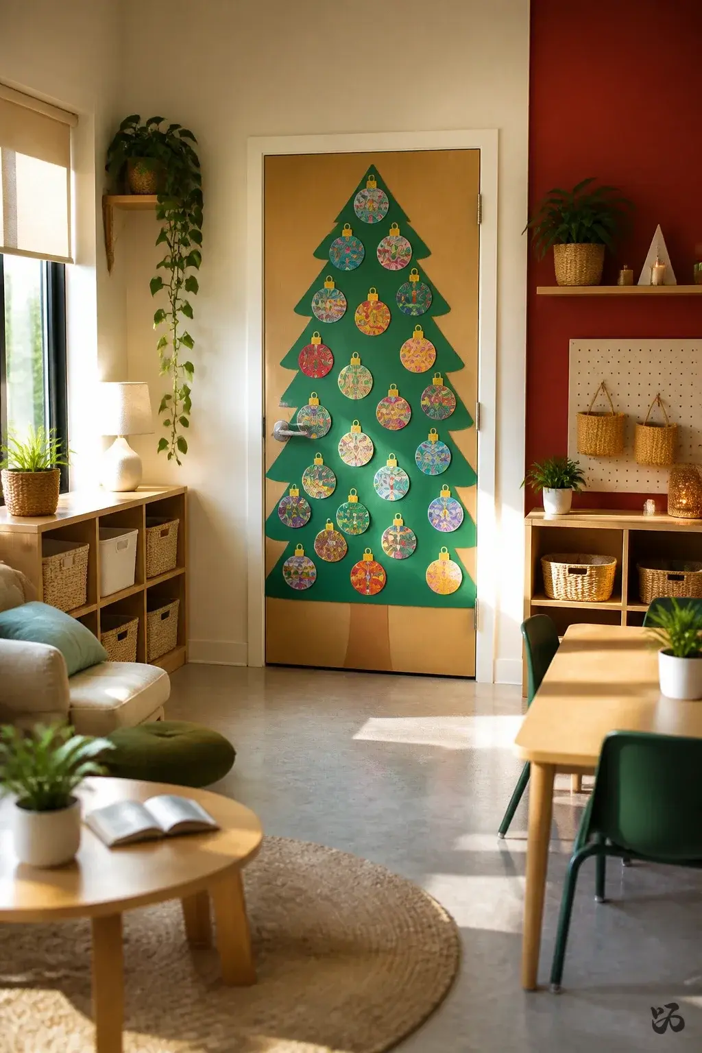 Christmas Tree Collage Door, christmas classroom door idea for preschool