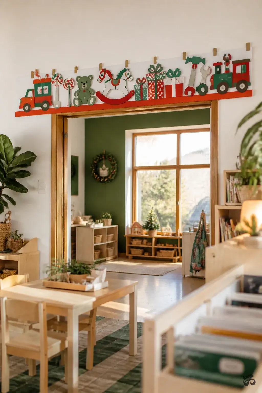 Santa’s Workshop Door Banner, christmas classroom door idea for preschool