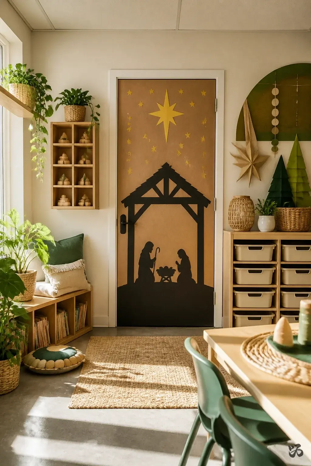 Bethlehem Scene on a Center Door, christmas classroom door idea for preschool