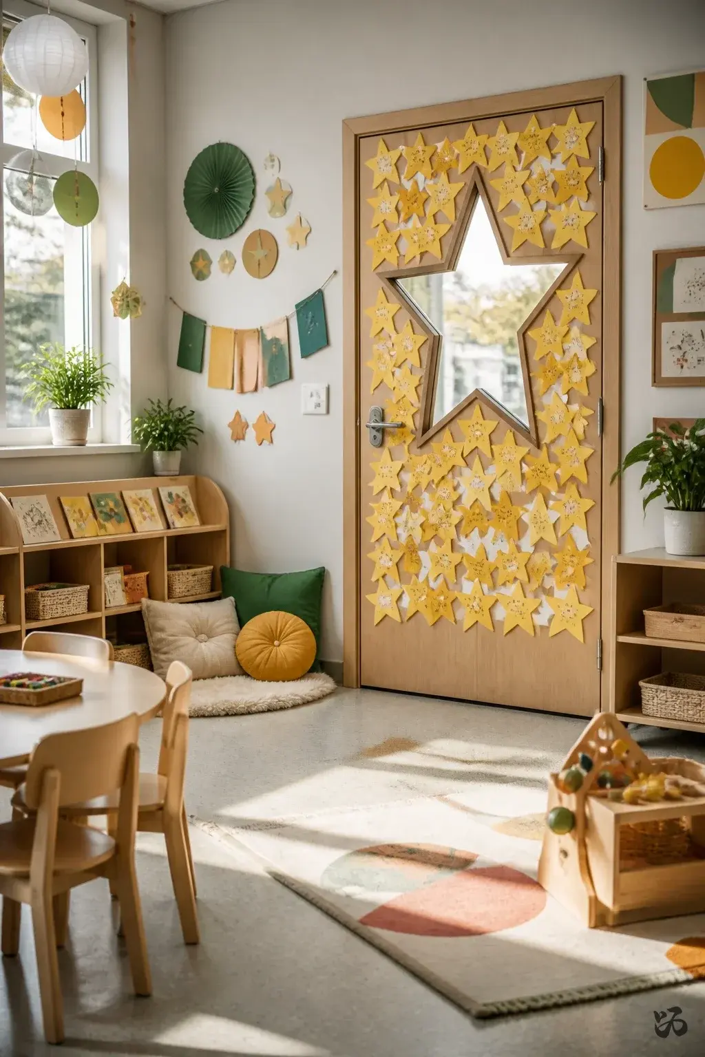 North Star Door with Student Signatures, christmas classroom door idea for preschool