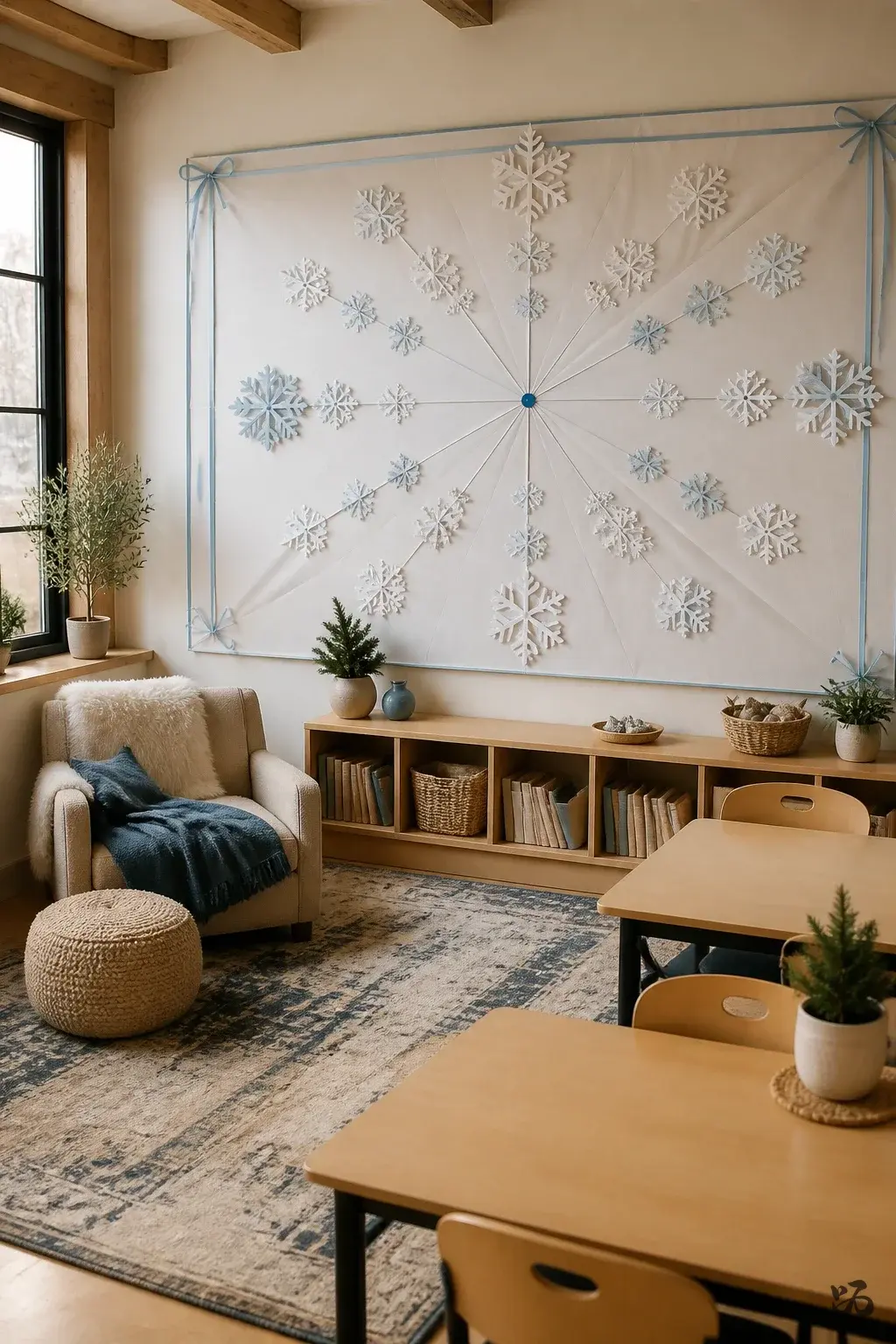 Snowflake Symmetry Wall, december bulletin board idea