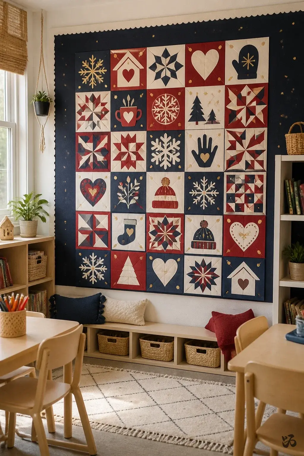 Warm-Hearted Winter Family Quilt, december bulletin board idea