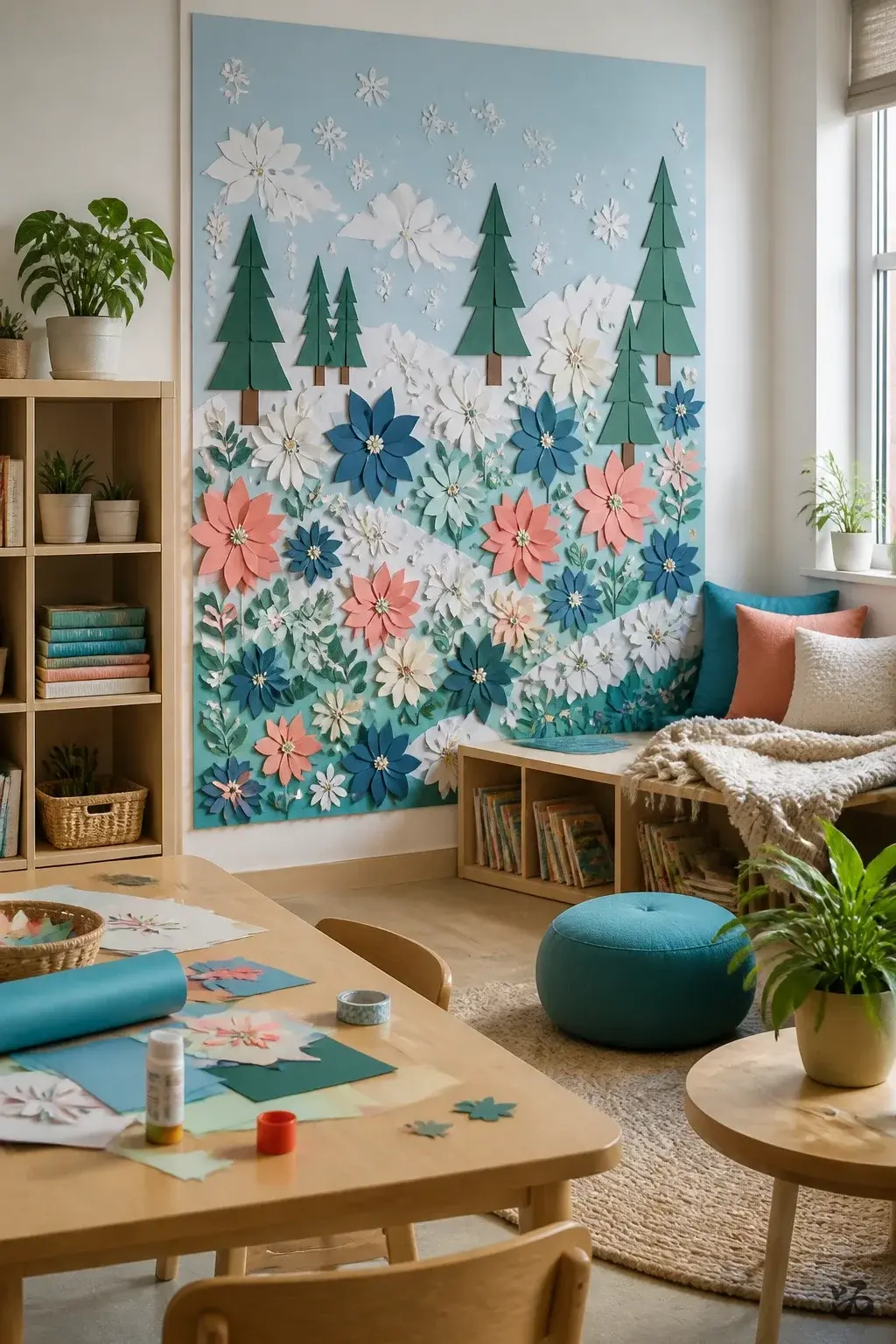 Winter Garden Collage, december bulletin board idea