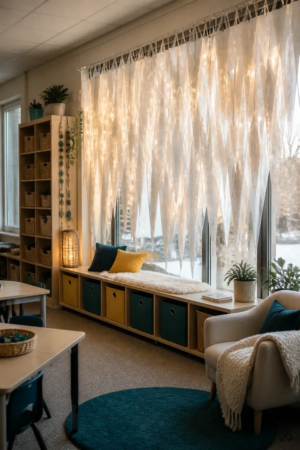 Icicle String Light Display, december bulletin board idea