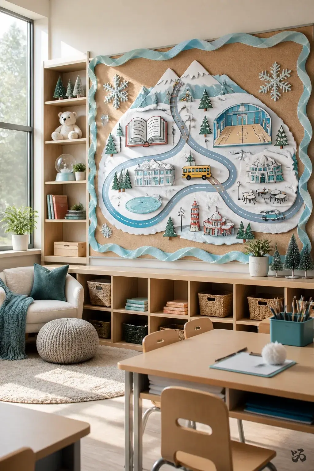 Snowy Field Trip Map, december bulletin board idea