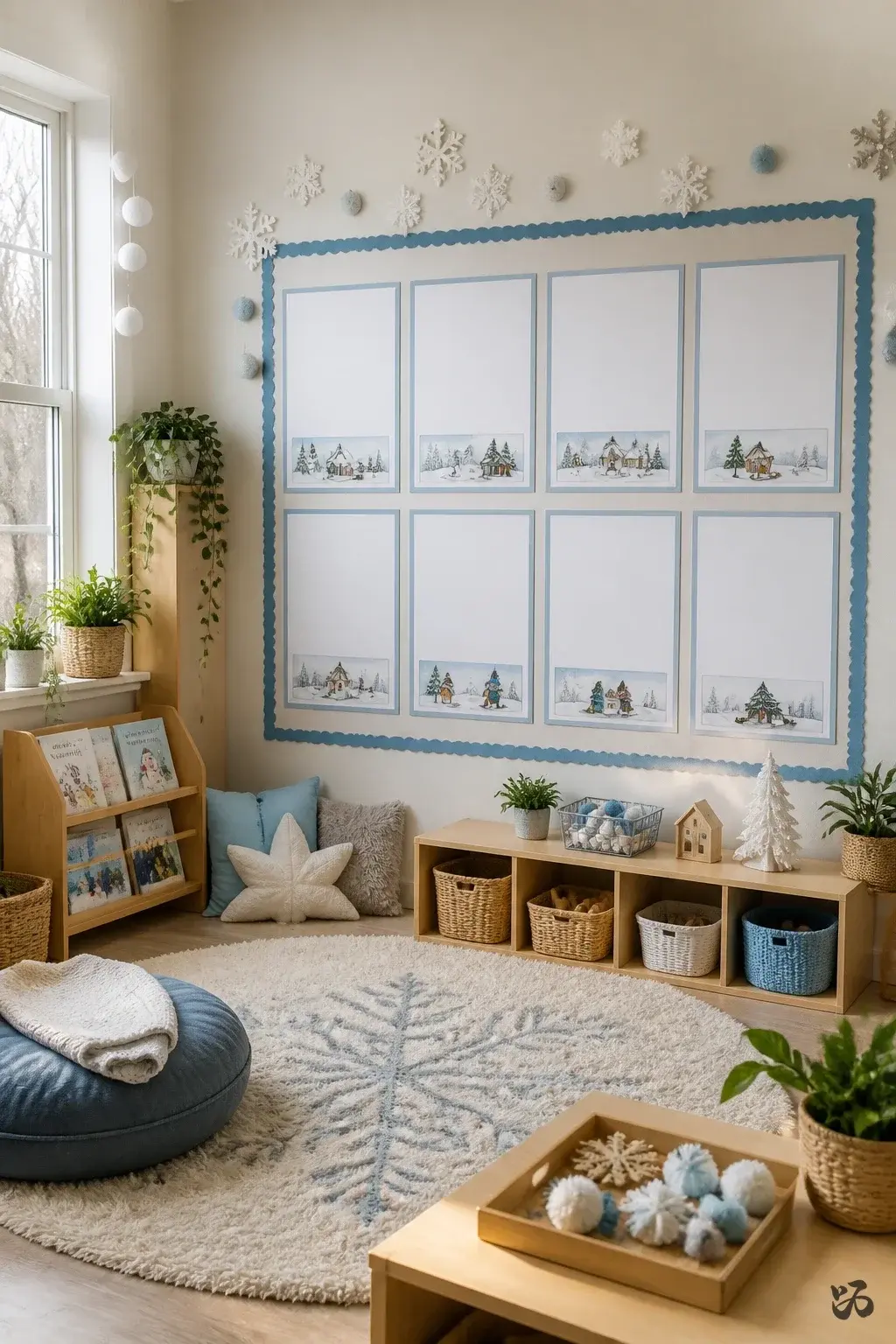 Snowy Storyboard Station, december bulletin board idea