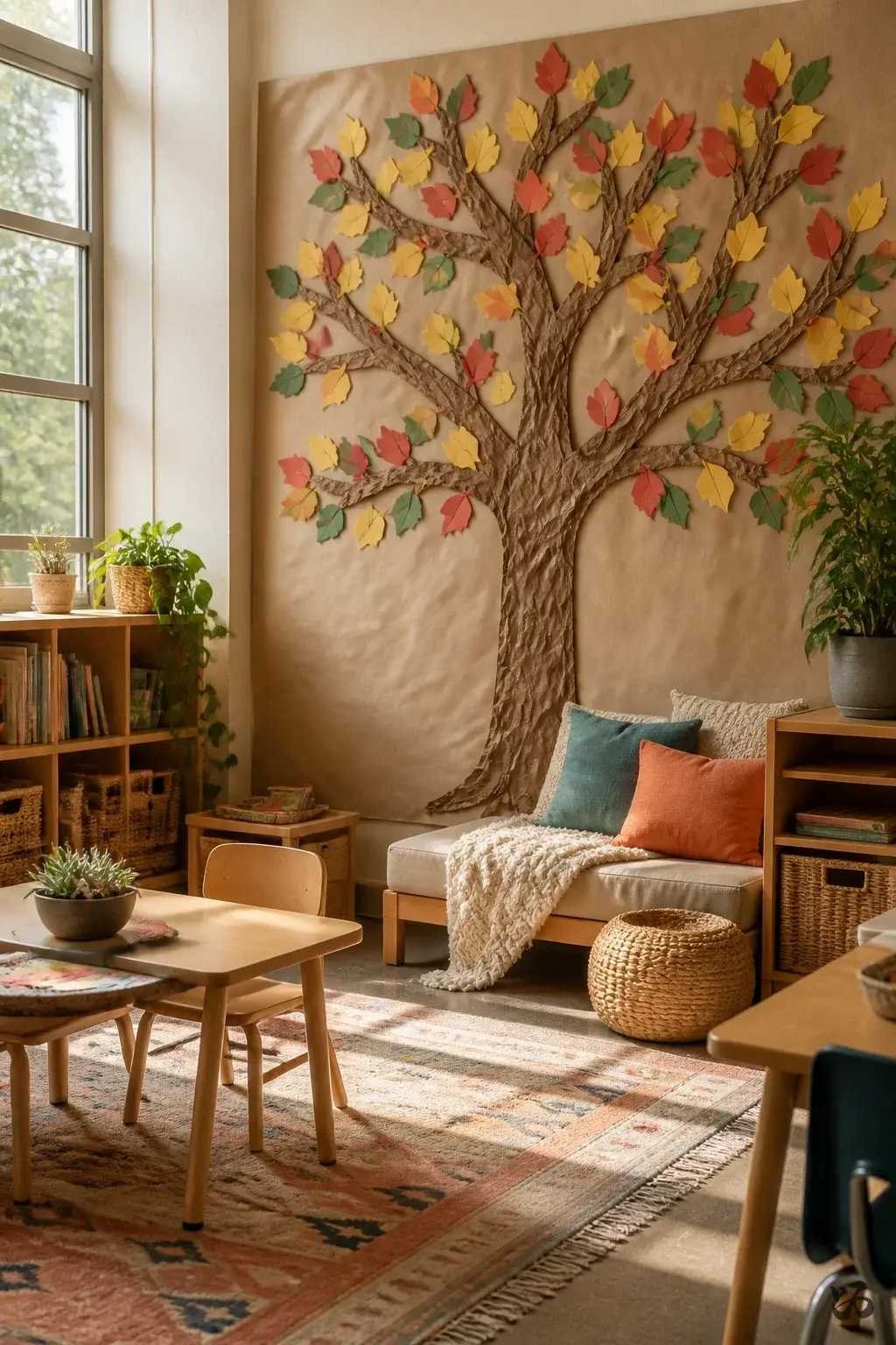 Kindness Tree with Cardstock Leaves, christmas bulletin board idea