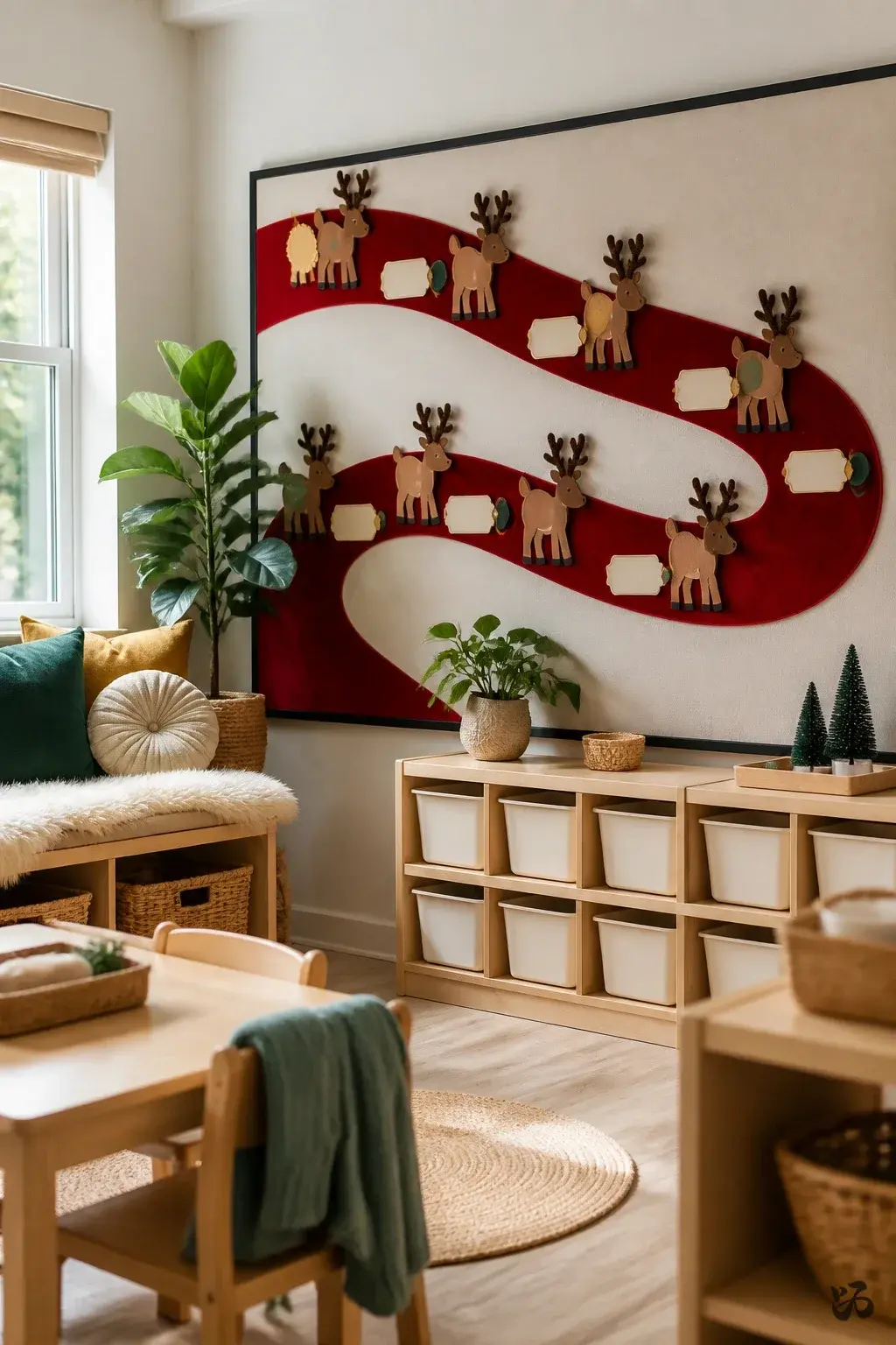 Reindeer Names on a Velvet Red Path, christmas bulletin board idea