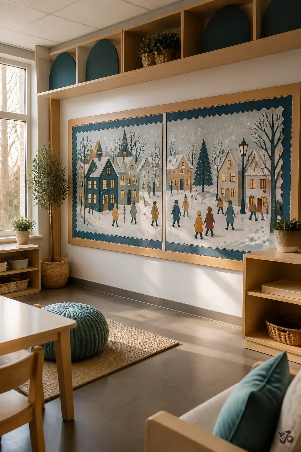 Winter Scene Diptych, christmas bulletin board idea