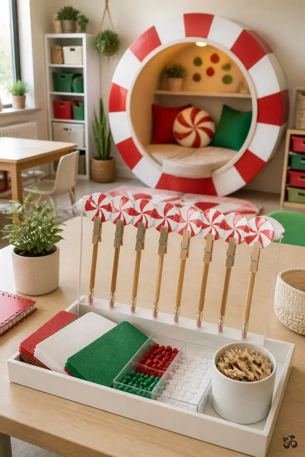 Peppermint Pencil Toppers, classroom christmas gift for students
