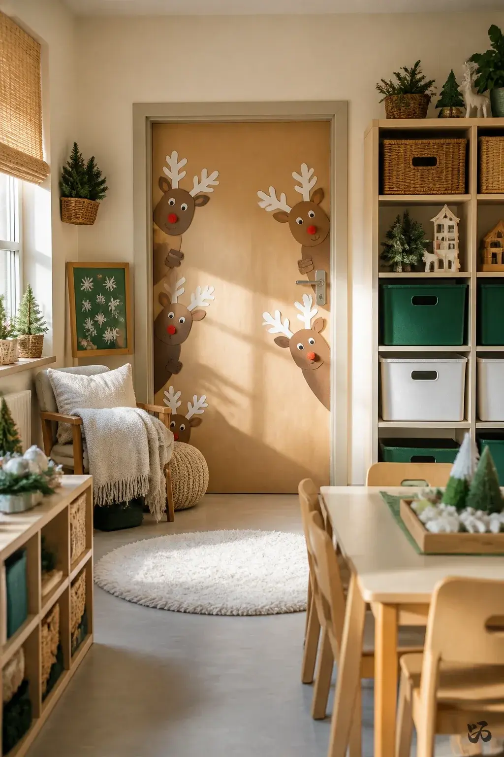 Reindeer Door Scene, kindergarten christmas classroom door