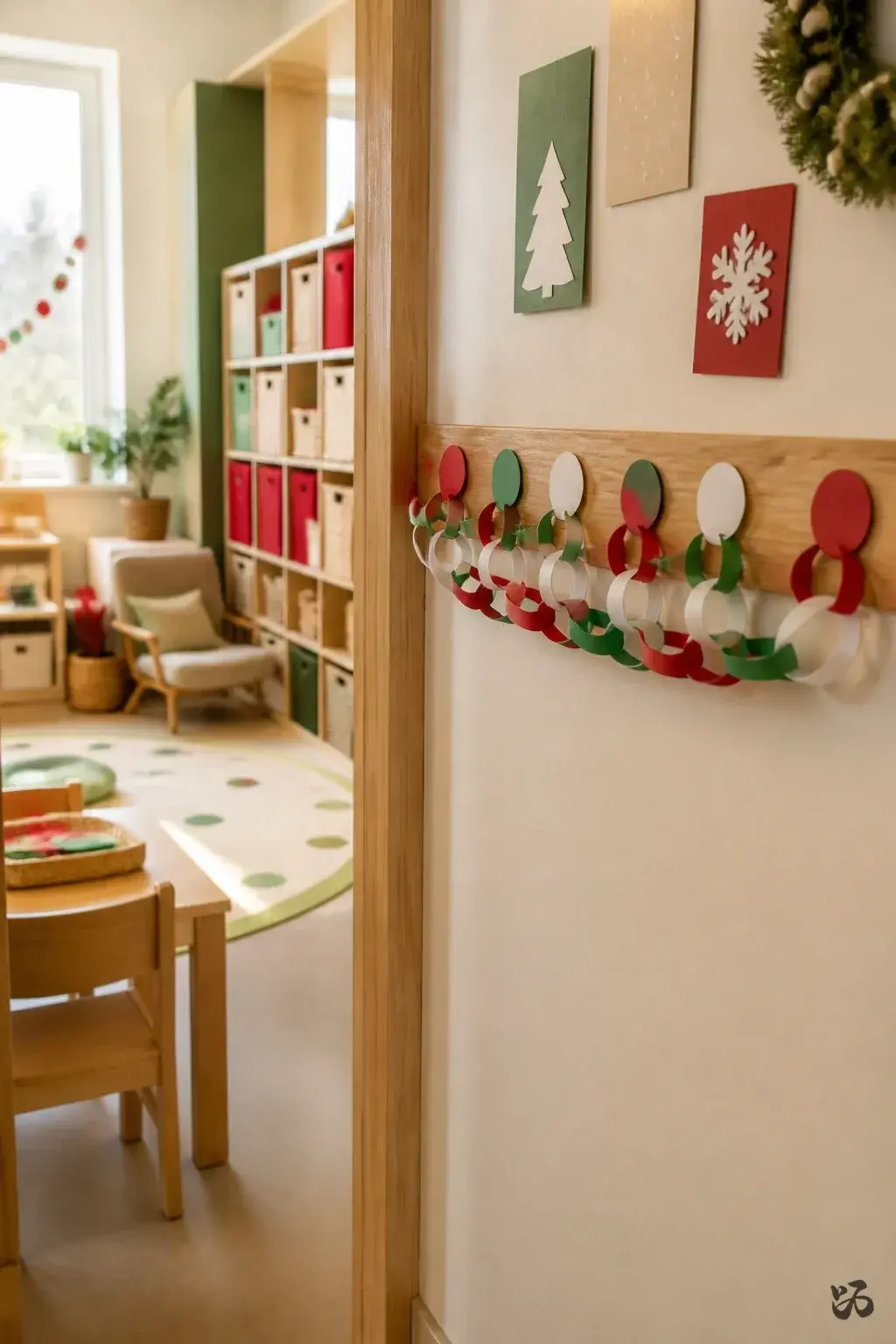 Paper Chain Door Winter Clock, kindergarten christmas classroom door