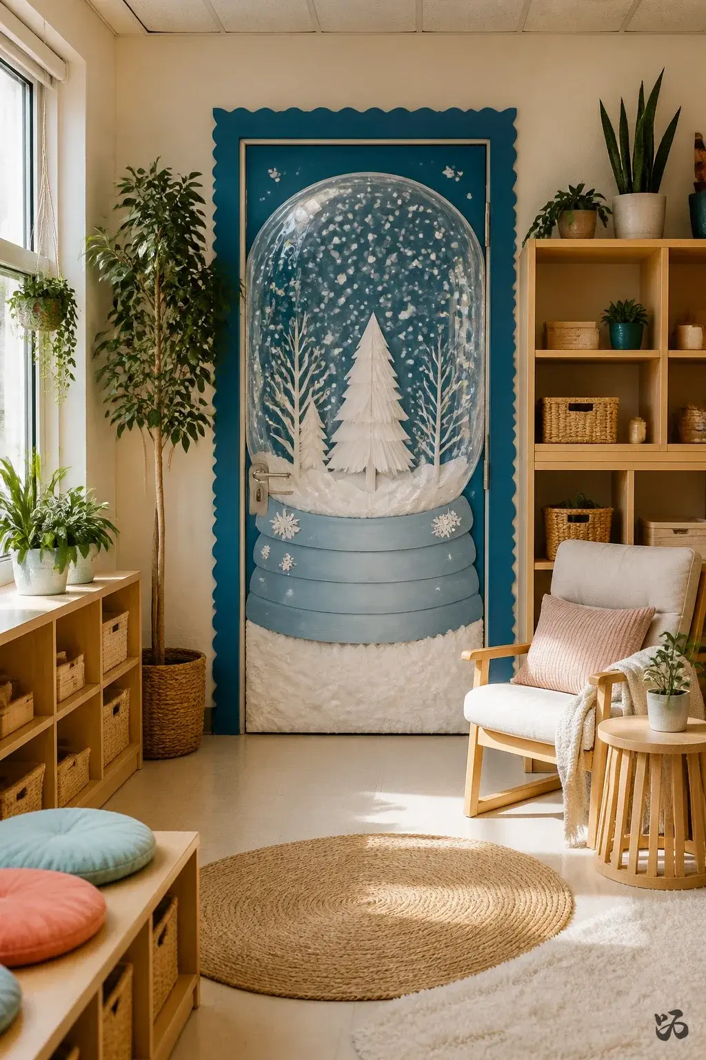 Snow Globe Window Door, kindergarten christmas classroom door