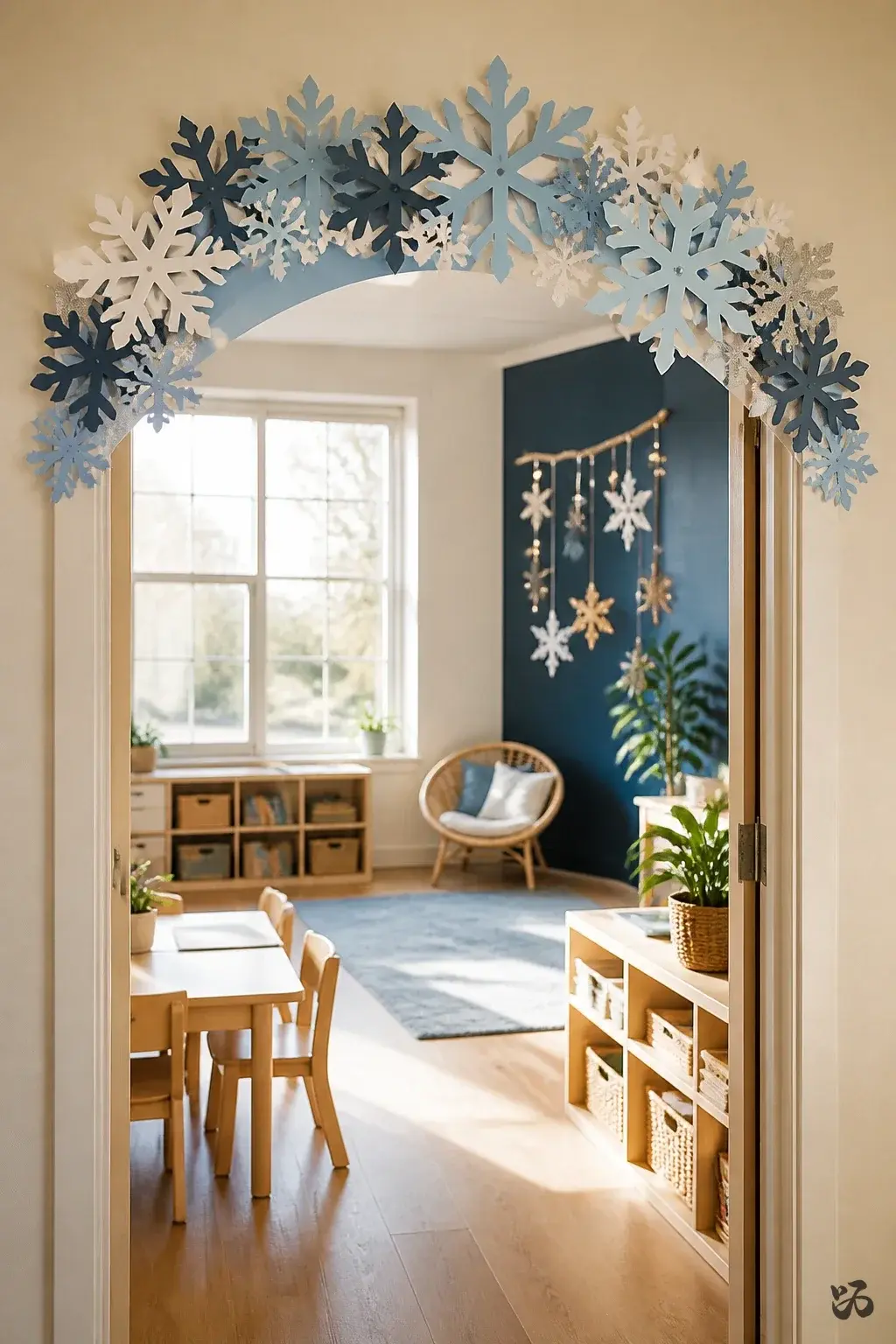 Doorway Frame Winter Arch, calm classroom christmas decor