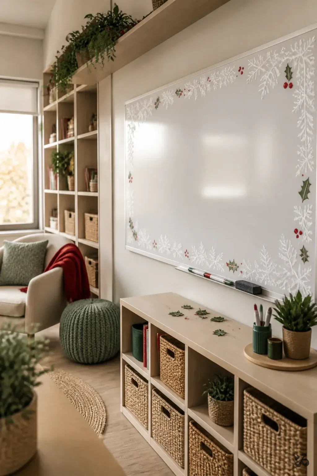 Snowy Chalkboard Border, calm classroom christmas decor