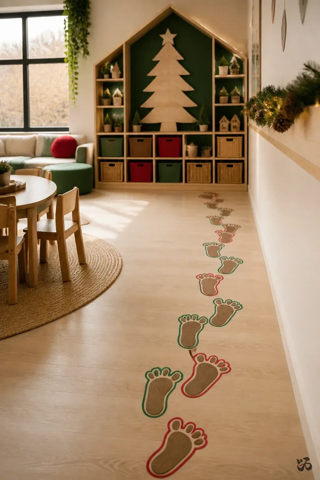Reindeer Footprint Path, calm classroom christmas decor