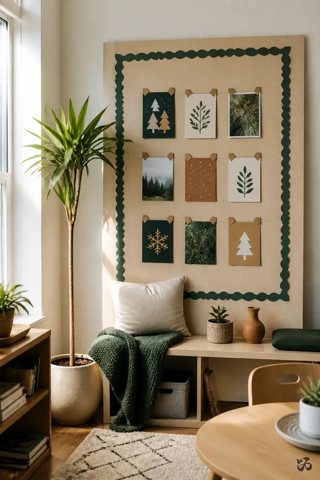 Holiday Potluck Photo Corner, calm classroom christmas decor