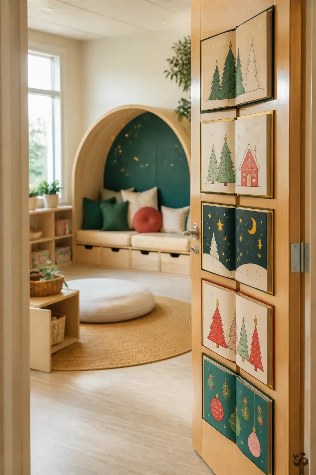 Open-Book Christmas Story Door, kindergarten christmas classroom door