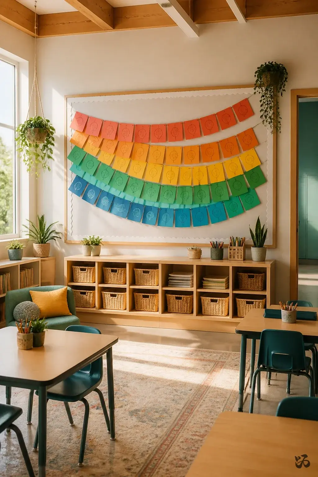 Classroom birthday wall idea: Birthday Banner Cascade Along the Bulletin Board