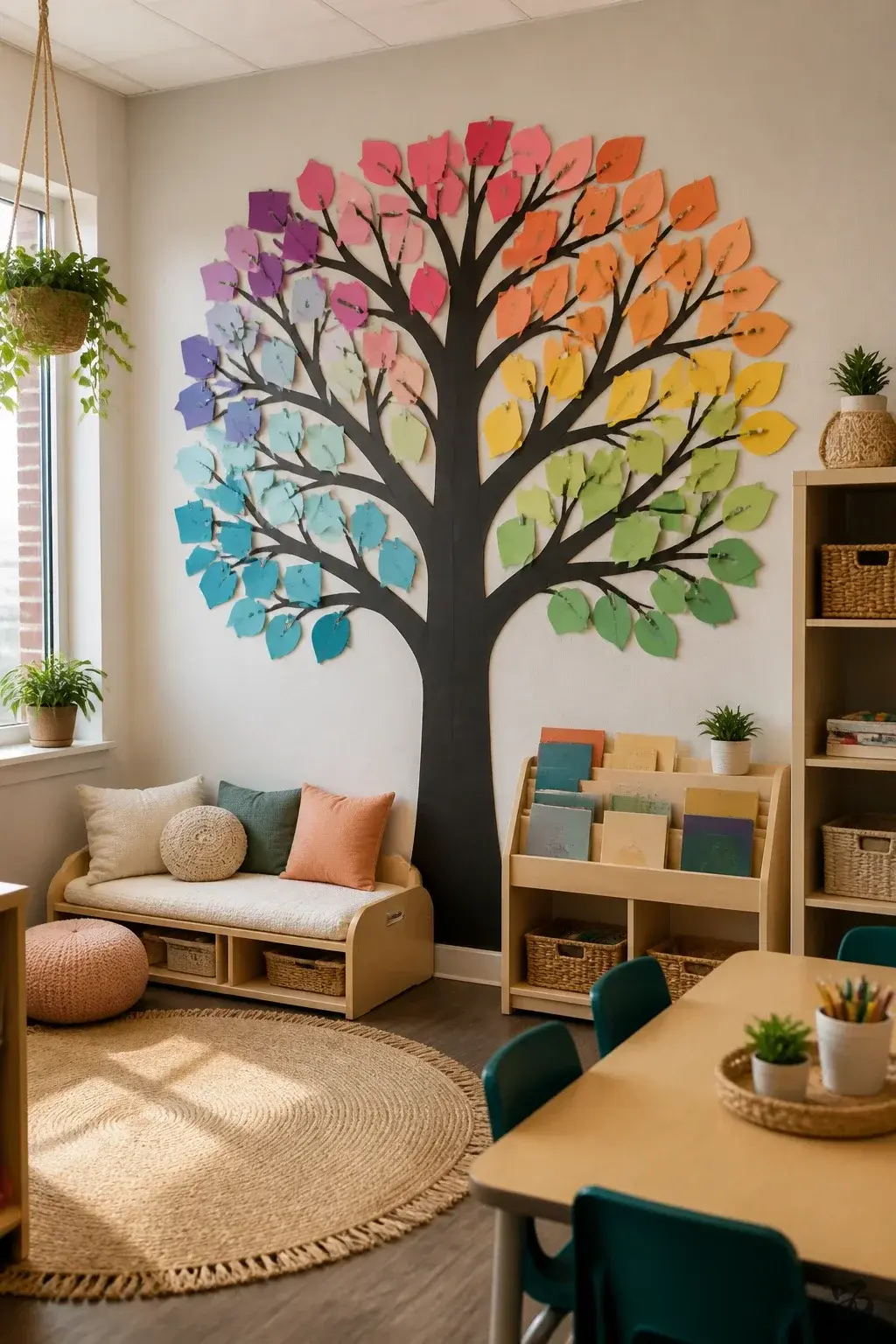 Classroom birthday wall idea: Rainbow Birthday Tree on a Peel-and-Stick Wall
