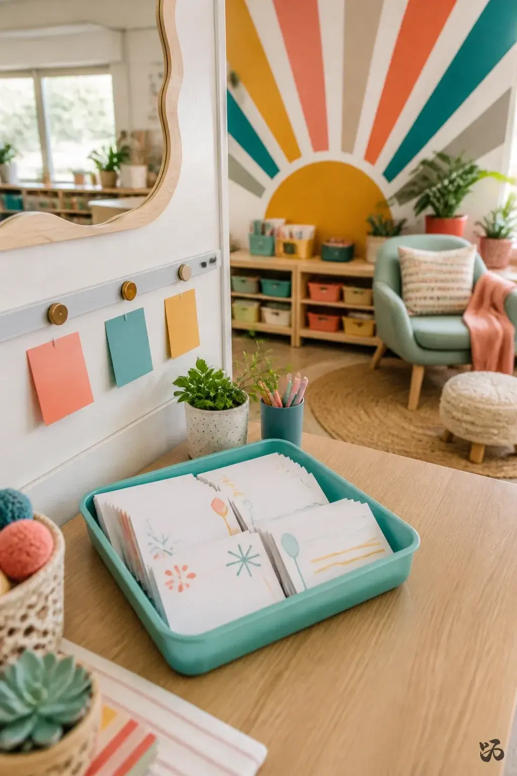 Classroom birthday wall idea: Birthday Memory Cards in a Tray