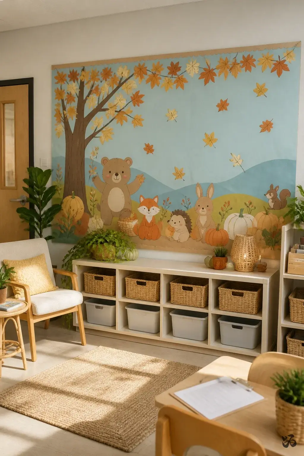 Classroom wall decor idea: A Cozy Welcome Wall That Changes with the Season
