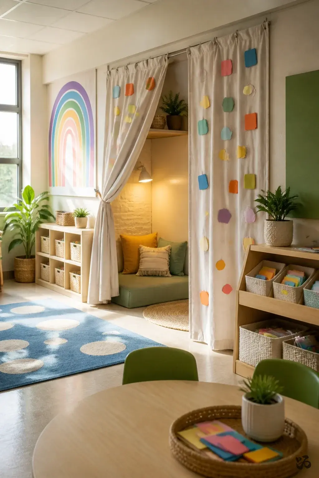 Classroom reading corner idea: Letter Wall Fold-Down Reading Curtain