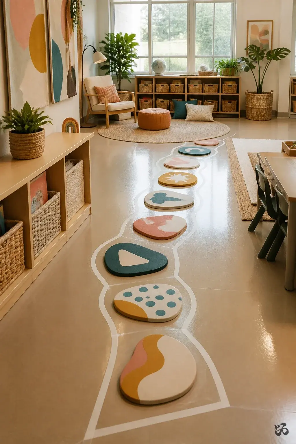 Classroom reading corner idea: Pebble Path Reading Trail