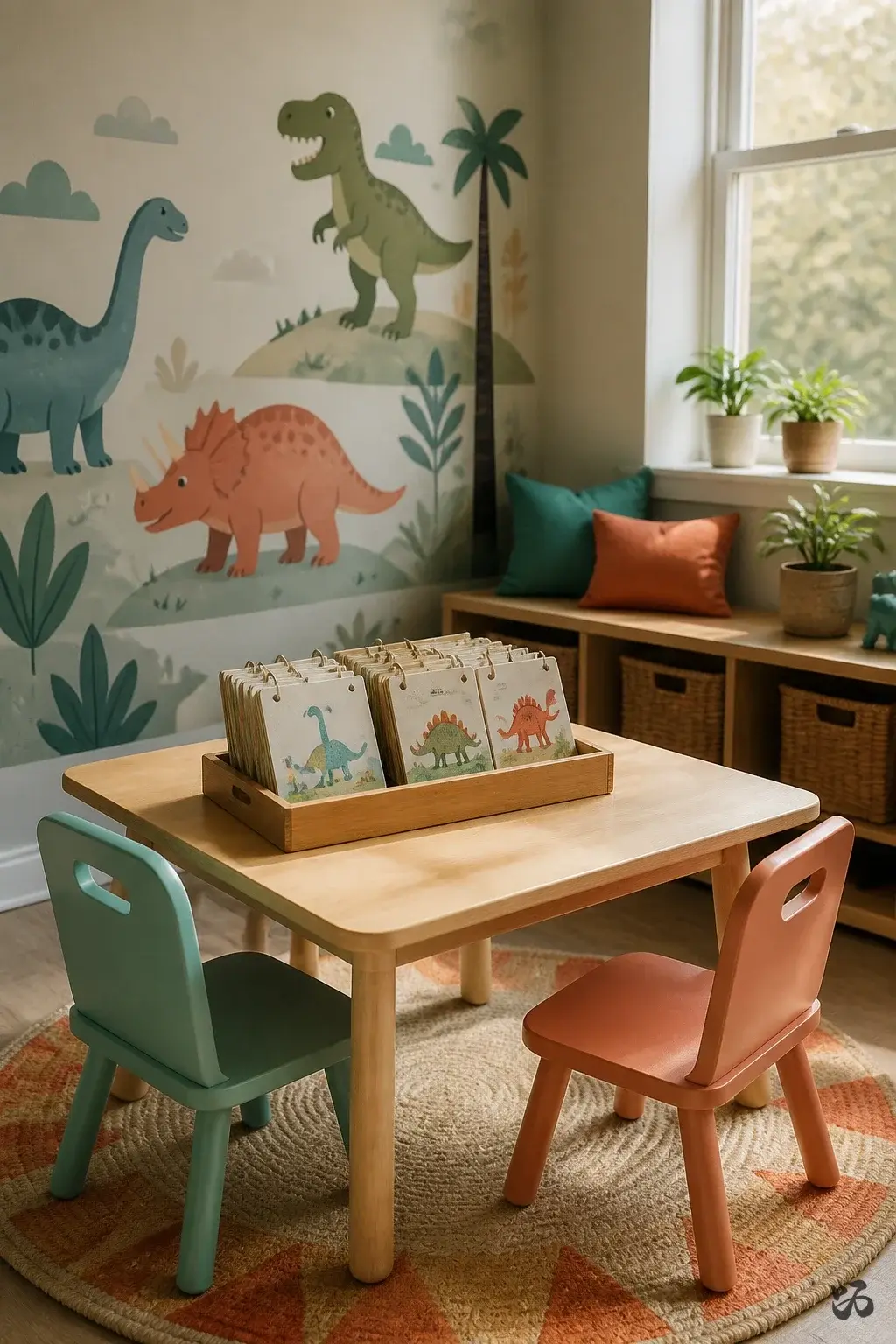 Classroom reading corner idea: Dinosaur Reading Table with Flip Books