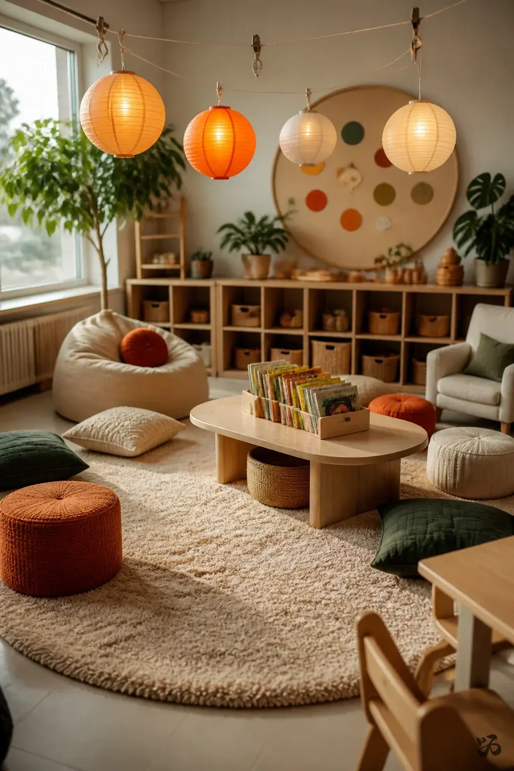 Classroom reading corner idea: Clip-On Reading Lanterns Over a Rug