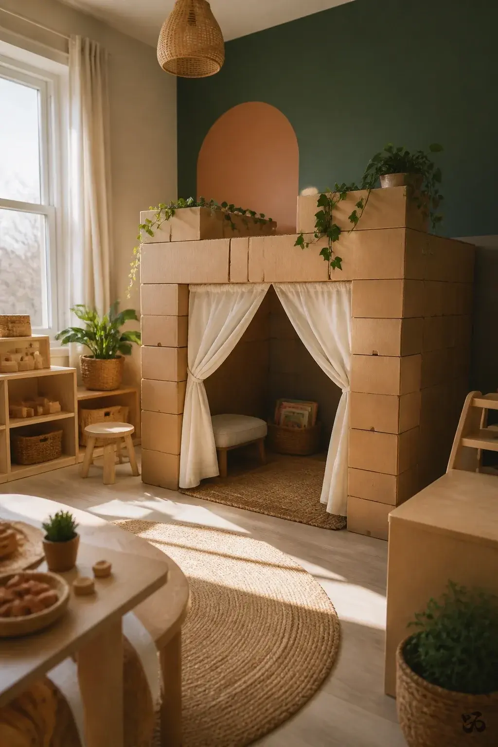 Classroom reading corner idea: Cardboard Block Reading Fort