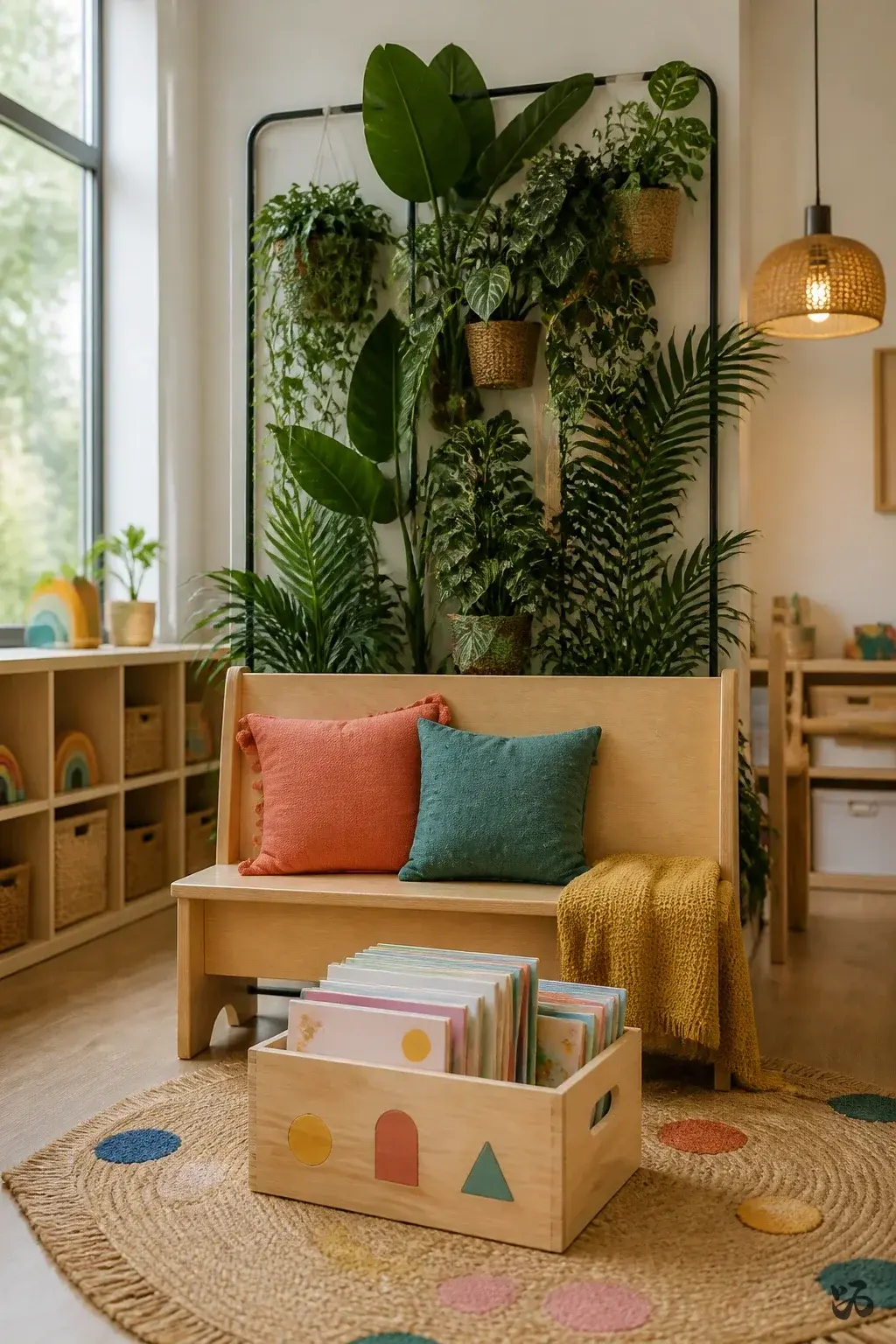 Classroom reading corner idea: Tall Plant Display as a Reading Corner Backdrop