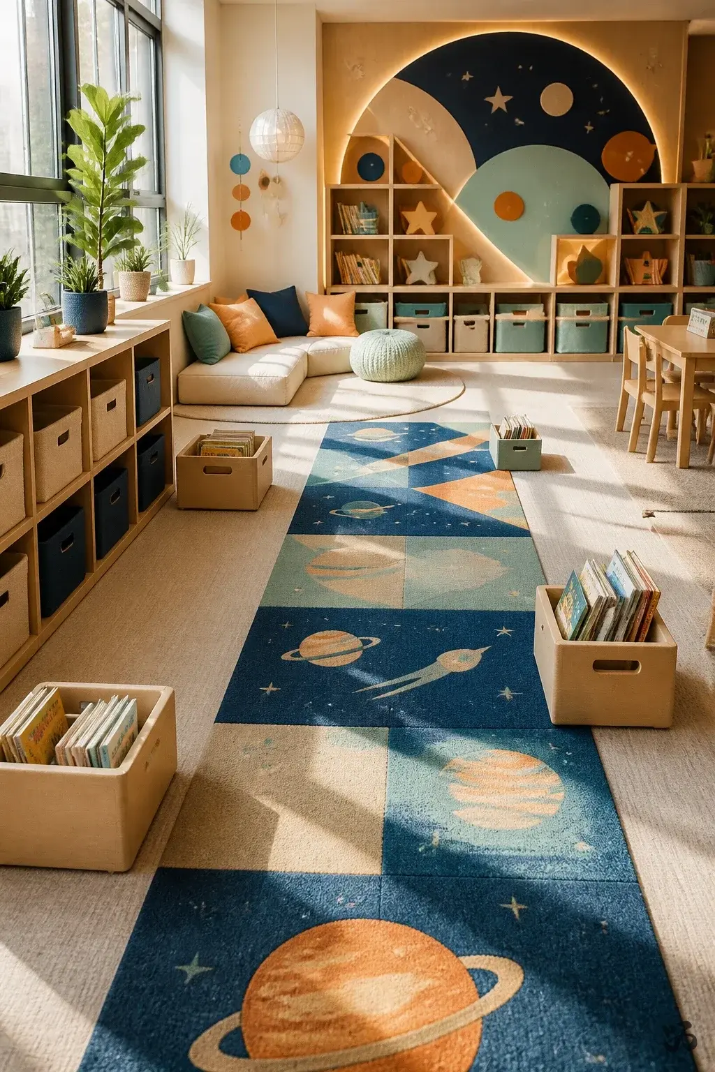 Classroom reading corner idea: Carpet Tiles with Themed Reading Path