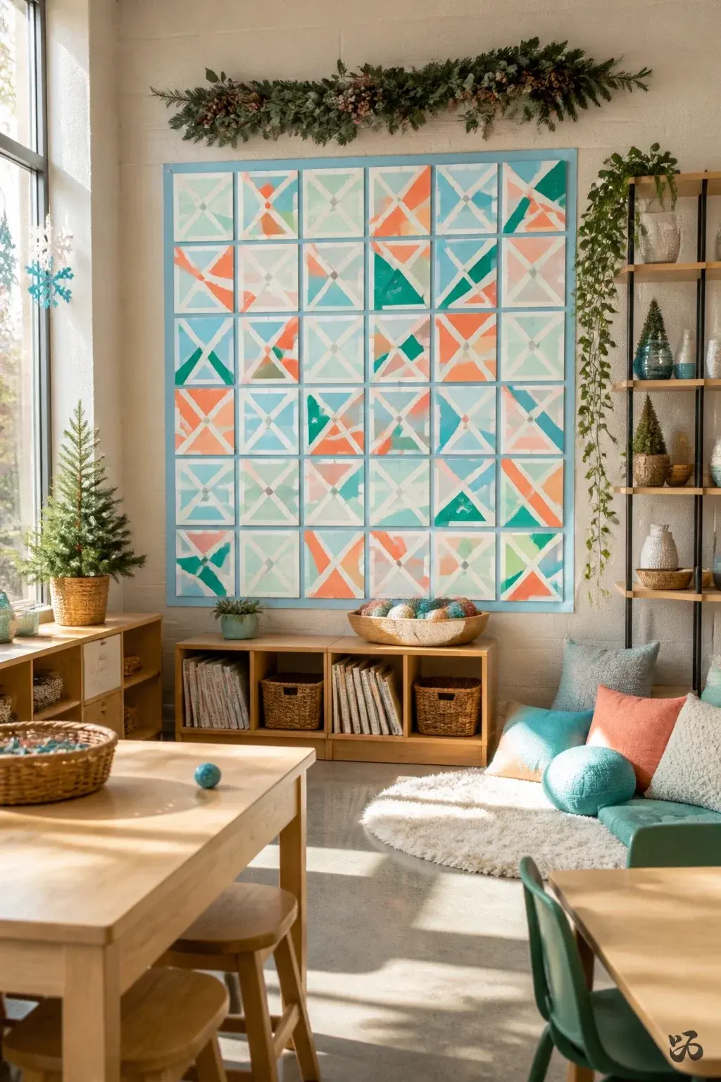 Christmas classroom display idea: Winter Masking Tape Mosaics