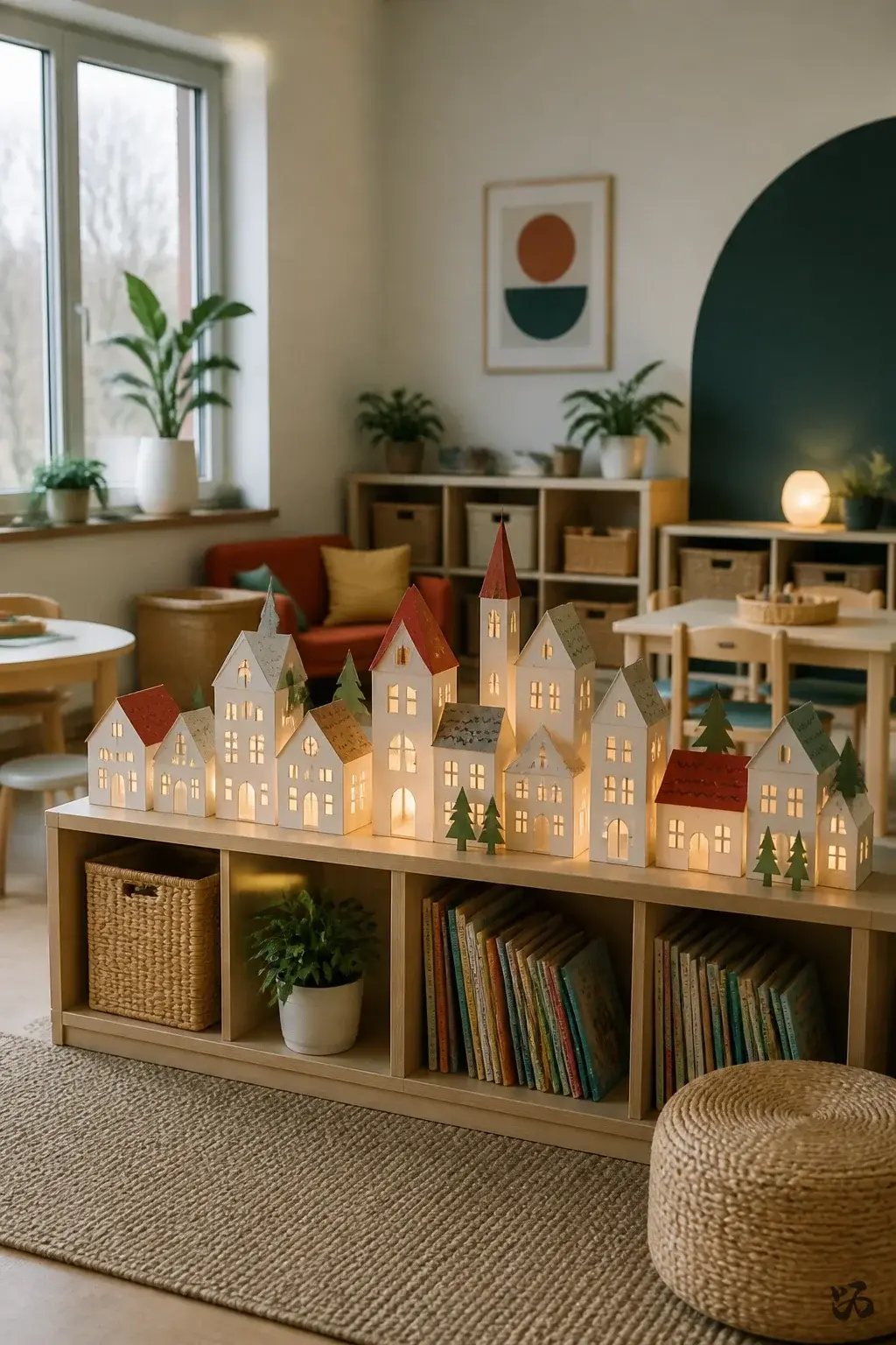 Christmas classroom display idea: Light-Up Cardboard Village