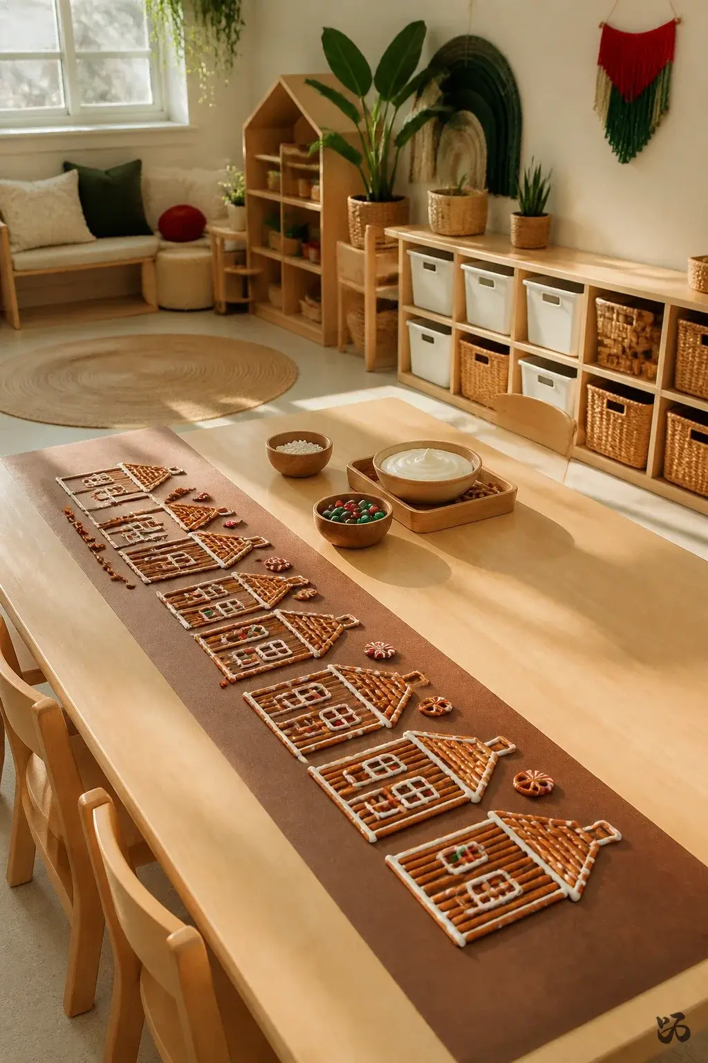 Nut-free Christmas classroom treat or craft: Gingerbread Fun Bark on Brown Construction Paper