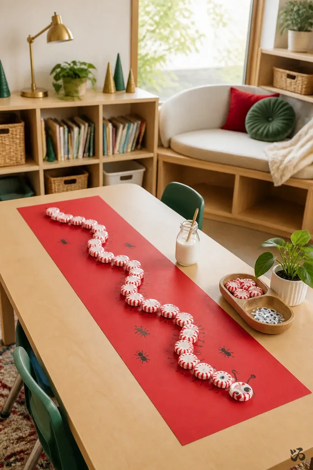 Nut-free Christmas classroom treat or craft: Peppermint Candy Caterpillar on Cardstock