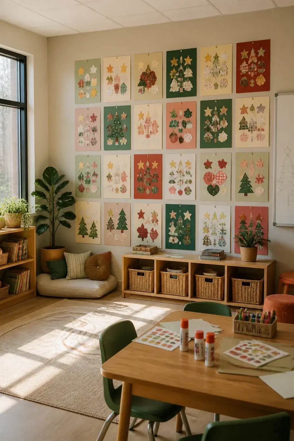 Nut-free Christmas classroom treat or craft: Festive Sticker Collage Cards