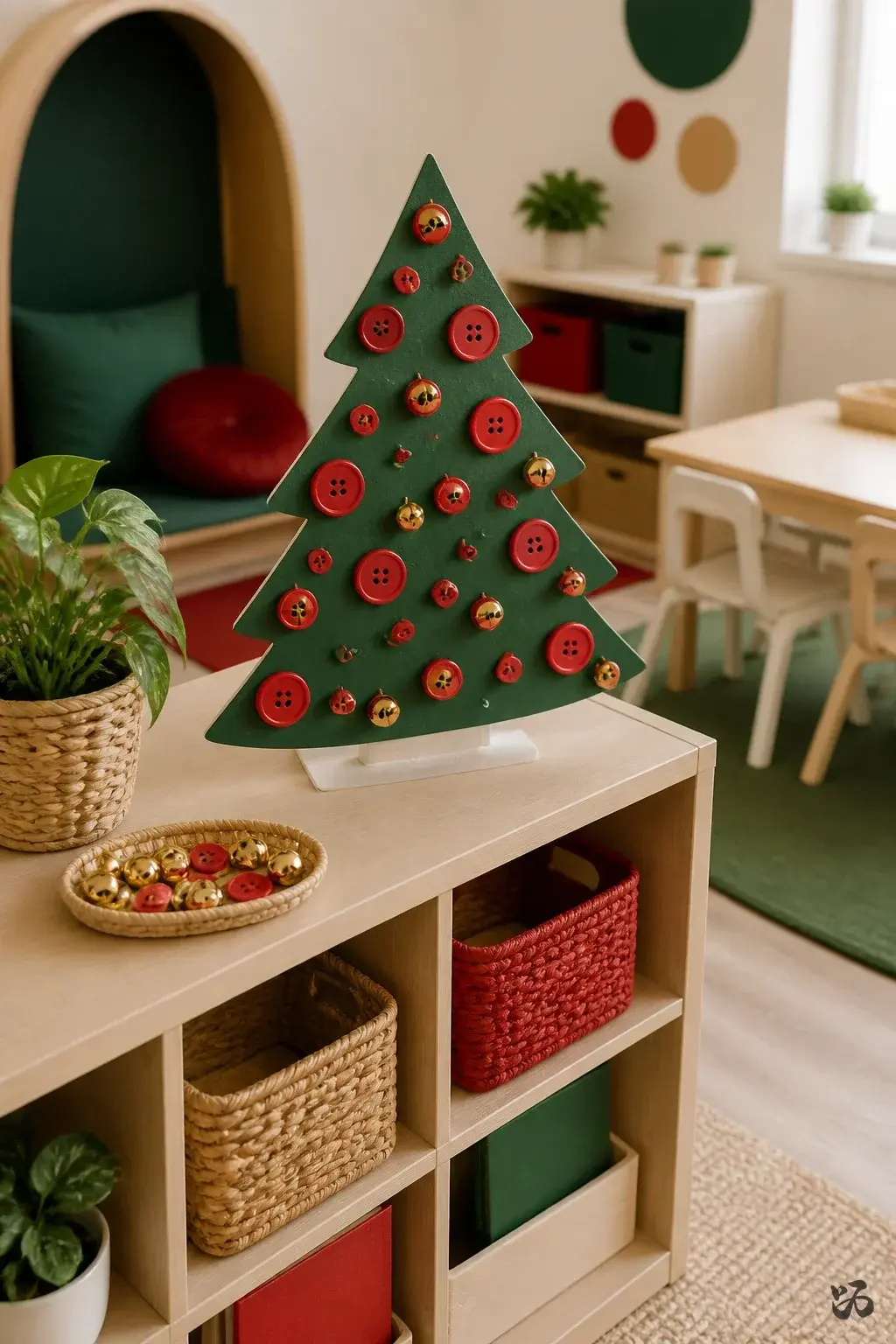 Nut-free Christmas classroom treat or craft: Jingle Bell Button Tree
