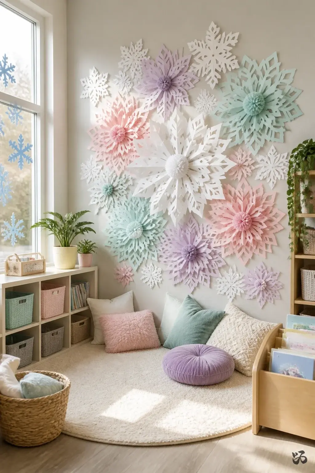 DIY paper Christmas classroom decoration: Giant Paper Snowflake Cluster