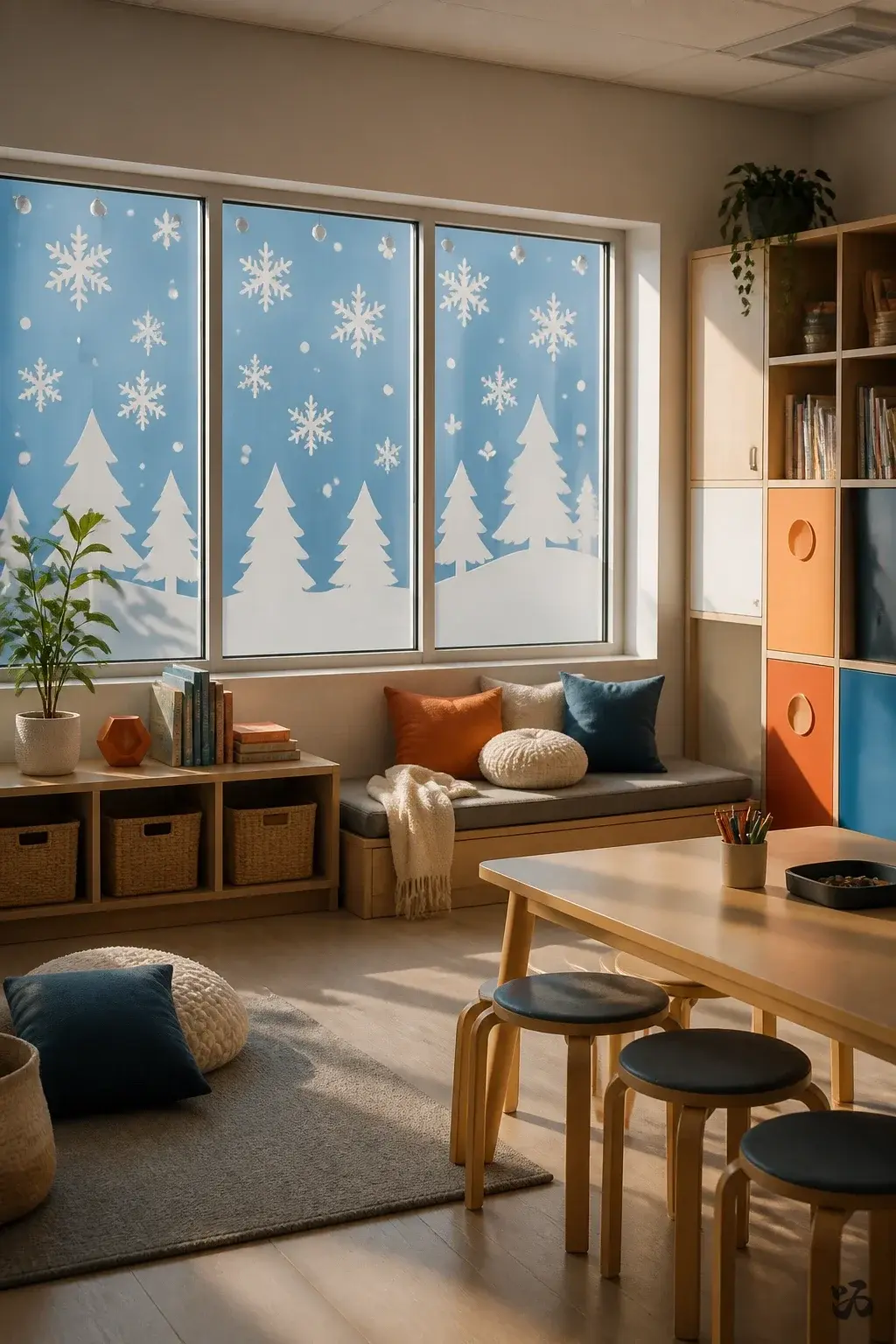 DIY paper Christmas classroom decoration: Snowy Window Silhouettes
